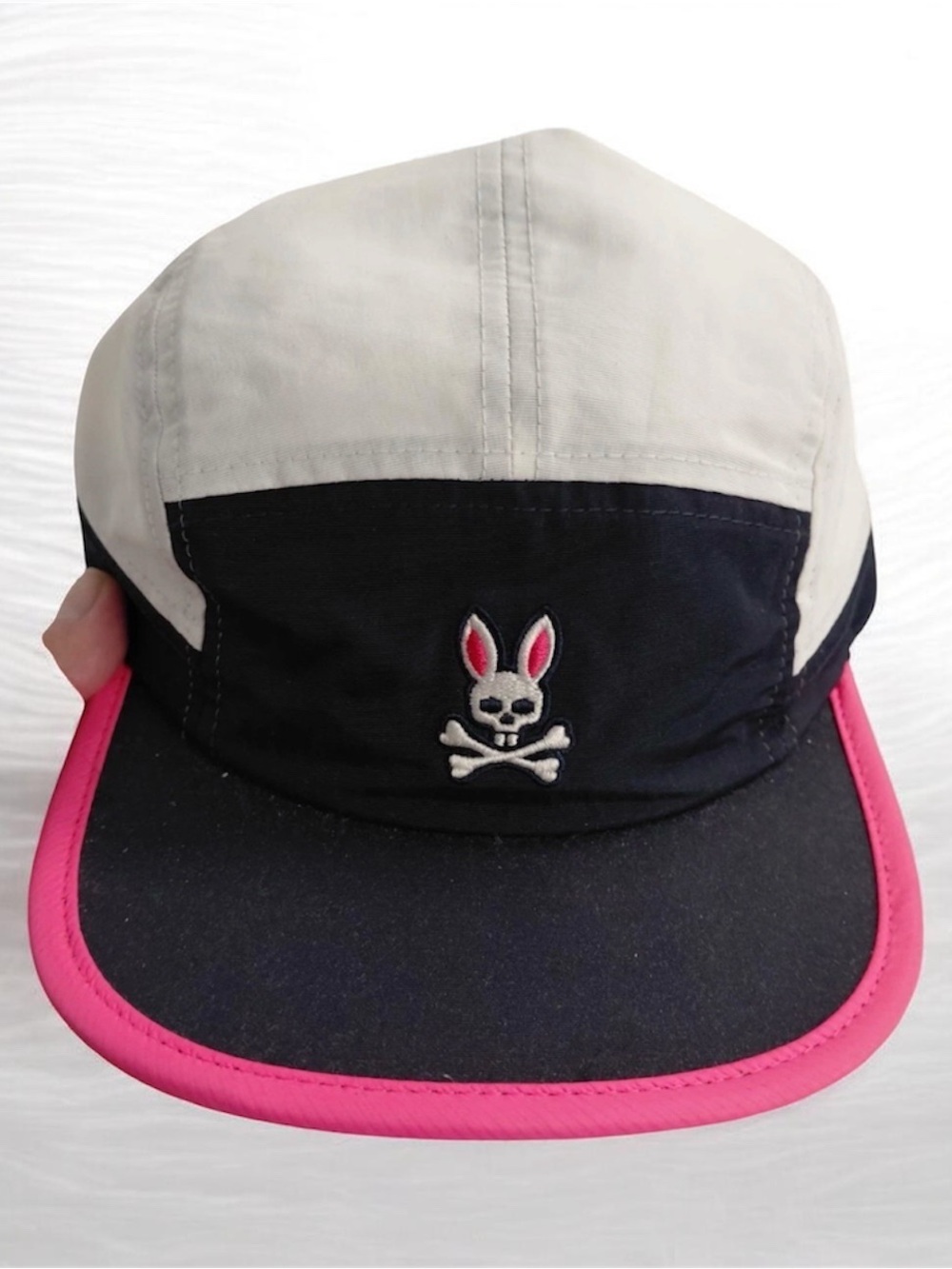 Psycho Bunny 5-Panel Cap – Navy Blue & White with Pink Brim Detail - Picture 2 of 6